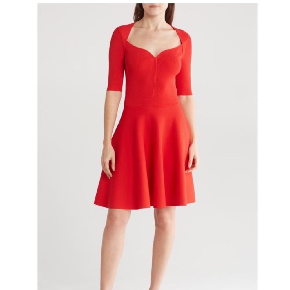 Ted Baker Milly Sweetheart Fit & Flare Knit Dress Red Size 2 US 6